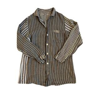 FLAX Striped Button Up Blouse Sz P